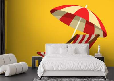 Vacation and travel concept. Beach umbrella, beach chair. Wall mural