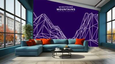 Wireframe mountains. Futuristic 3d mesh landscape. Digital polygonal hills technology. Vector illustration. Wall mural