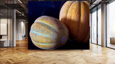 yellow melon lies on a tableon a dark background Wall mural