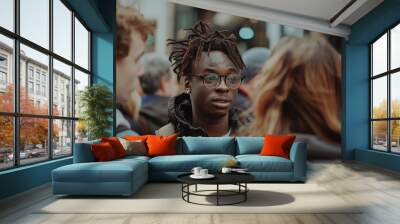 young handsome african american man with dreadlocks in the city Wall mural