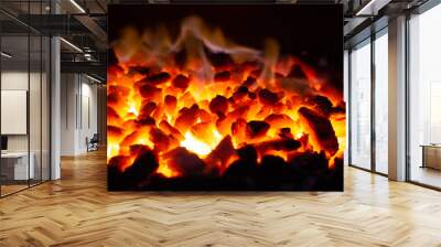 abstract background of glowing coals in fireplace with fire flames. burning flame background Wall mural