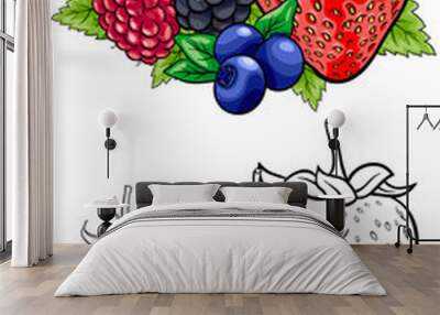 berry fruits illustration for coloring book Wall mural