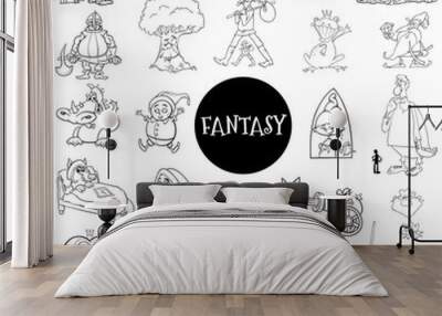 cartoon fantasy characters large set color book page Wall mural