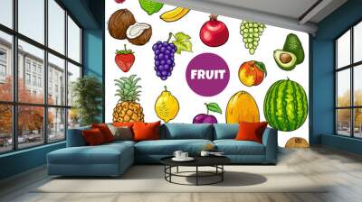 cartoon fresh fruit food objects set Wall mural