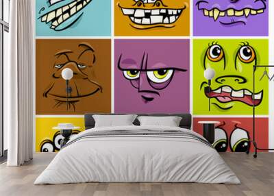 cartoon monster faces set Wall mural