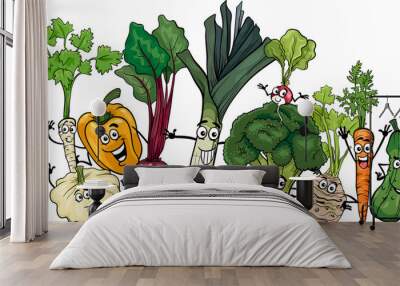 funny vegetables group cartoon illustration Wall mural