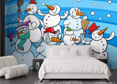 happy cartoon snowmen characters group Wall mural