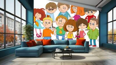 school kids group cartoon Wall mural