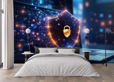 Cyber ​​security and data protection, internet network security, protect business and financial transaction data from cyber attack, user private data security encryption Wall mural