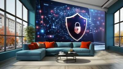 Cyber ​​security and data protection, internet network security, protect business and financial transaction data from cyber attack, user private data security encryption Wall mural