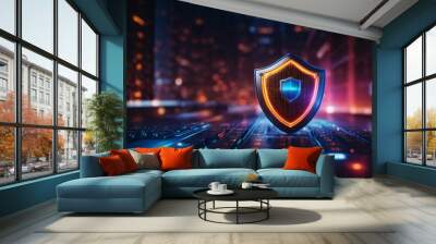 Cyber ​​security and data protection, internet network security, protect business and financial transaction data from cyber attack, user private data security encryption	 Wall mural