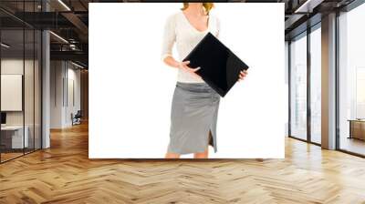 business woman standing with laptop Wall mural