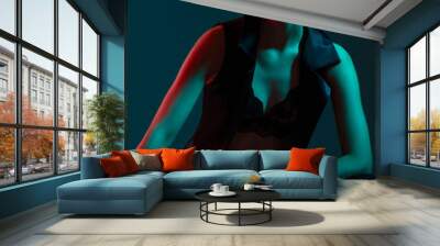 fashion girl red blue light in studio Wall mural