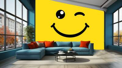 Smile sign, icon, label, logo, symbol on yellow background. Vector illustration Wall mural