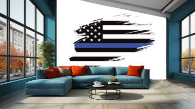 Thin blue line american flag, grunge vector graphic design Wall mural