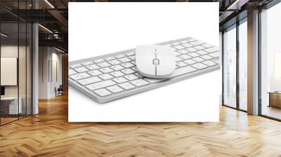 Computer keyboard with mouse on white. Wall mural