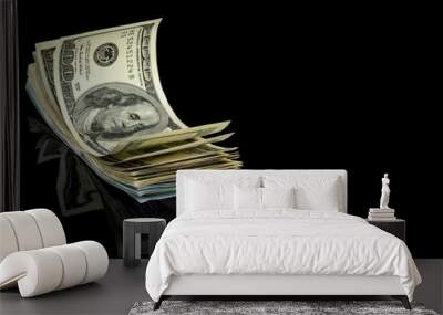 Heap of US money on a black reflective background. Business concept. Wall mural