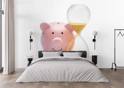 Piggy bank with hourglass on white. Wall mural