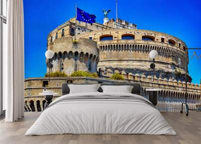 Castel Sant Angelo or Mausoleum of Hadrian in Rome Italy, built in ancient Rome, it is now the famous tourist attraction of Italy Wall mural