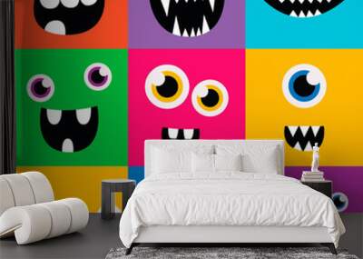 cartoon monster faces vector set. cute square avatars and icons Wall mural