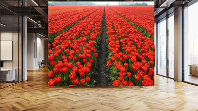 Field of red tulips Wall mural