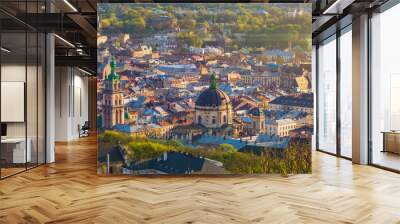 Aerial view of historical old city district of Lviv, Ukraine Wall mural