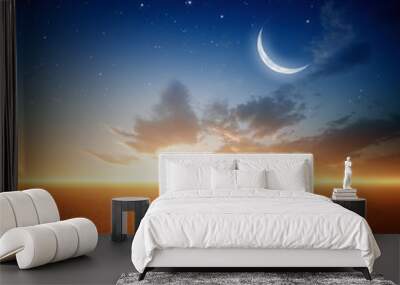 Beautiful sunset with moon Wall mural