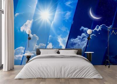 day and night, light and darkness, sun and moon Wall mural