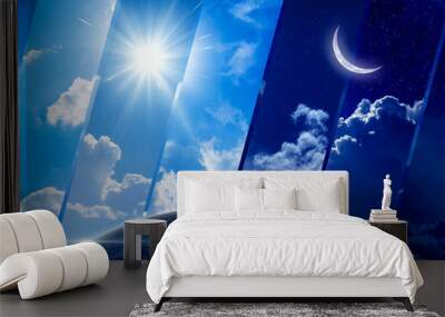 Global weather forecast background, day and night, sun and moon Wall mural