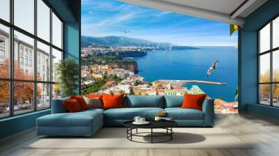 Panoramic aerial view of cliff coastline Sorrento and Gulf of Naples, Italy Wall mural