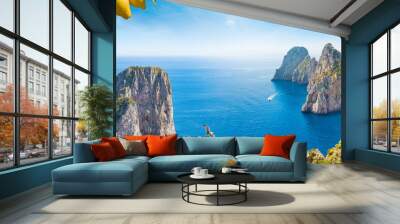 Panoramic collage with different view of Faraglioni Rocks near Capri Island, Italy Wall mural