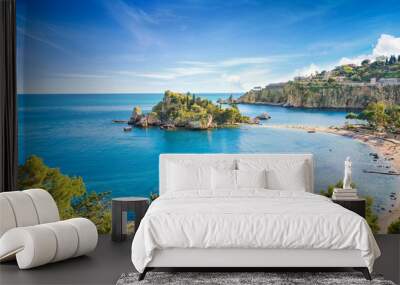 Panoramic view of Isola Bella small island near Taormina, Sicily, Italy. Wall mural