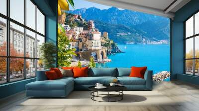 Small town Atrani on Amalfi Coast in province of Salerno, Campania region, Italy. Amalfi coast is popular travel and holyday destination in Italy. Wall mural