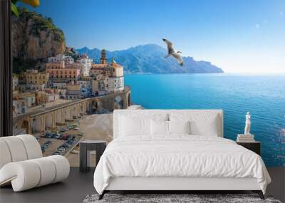 Small town Atrani on Amalfi Coast in province of Salerno, in Campania region of Italy. Amalfi coast is popular travel and holyday destination in Italy. Wall mural