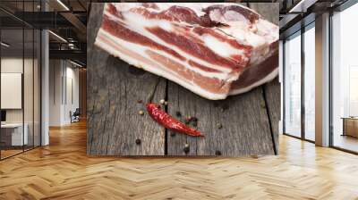 raw piece of pork and peppers on a wooden table Wall mural