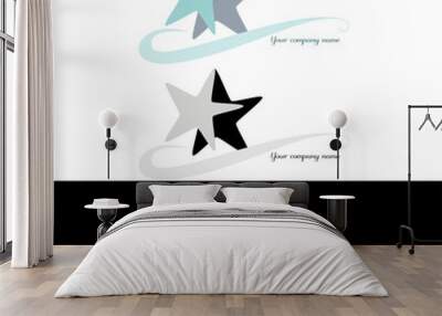 Couple of stylized irregular stars and swoosh expresses movement as in dancing or figure skating in blue gray tones and in black white variations - usable as logo template for corporate identity Wall mural