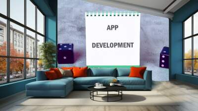 Business, programming, interface, application and network concept. Text APP DEVELOPMENT on an upright notepad Wall mural