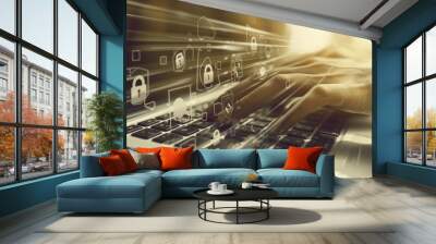 Digital security  the importance of data protection in business with a focused typing scene Wall mural