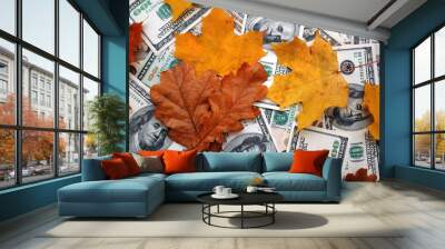 leaves in autumn and money Wall mural