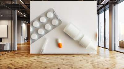 Set of white blisters with pills and capsules. Wall mural