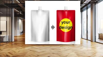 Two food or drink pouch bags on white background Wall mural