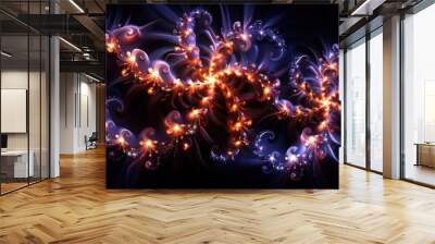 A digital art piece featuring a colorful fractal with swirling patterns and glowing lights Wall mural