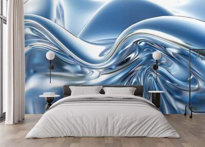 Abstract blue liquid metal surface texture background Wall mural