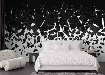 Abstract cloud of pieces and fragments after explosion. Shatter and destruction effect. Demolition surface. Vector illustration Wall mural