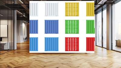 Cargo container set isolated on white background. Colorful box from different sides collection. Freight shipping container hanging on crane hook. Simple design. Flat style vector illustration. Wall mural