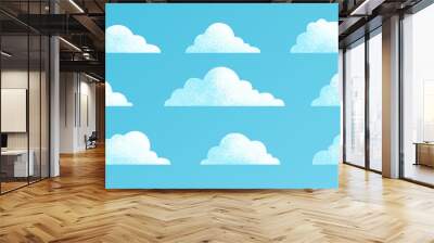 Clouds set isolated on a blue background. Simple cute cartoon design. Modern icon or logo collection. Realistic elements. Flat style vector illustration. Wall mural