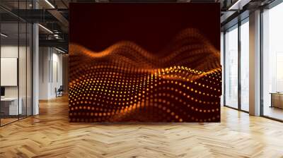 Digital dynamic wave of particles. Abstract gold futuristic background. Big data visualization. 3D rendering. Wall mural