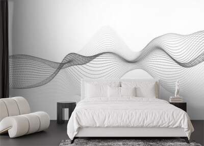 Digital dynamic wave of particles. Vector abstract white futuristic background. Big data visualization. Wall mural