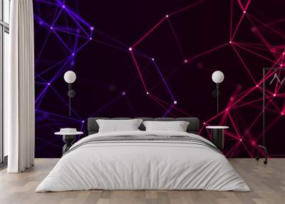 Double plexus of lines and dots. Connected particles and lines of two colours. Network geometry background. 3d rendering Wall mural