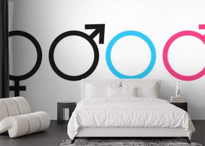 Gender symbol pink and blue in flat style . Male  sex icon. Set of sex symbol on white background. Wall mural